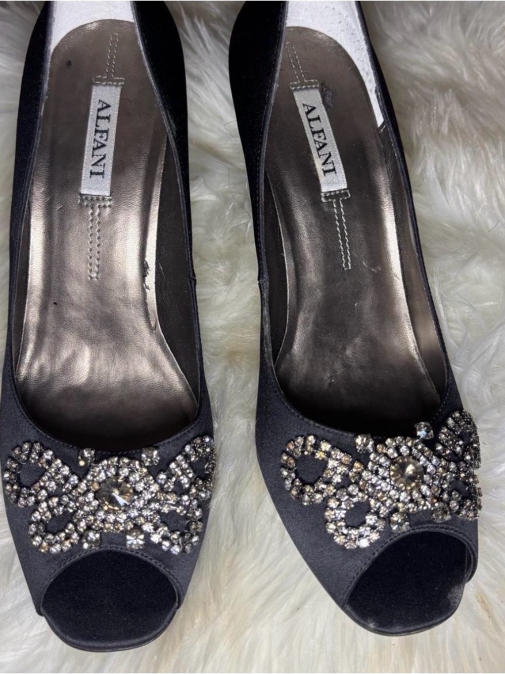 Alfani Black Satin Crystal-Embellished Peep-Toe Heels